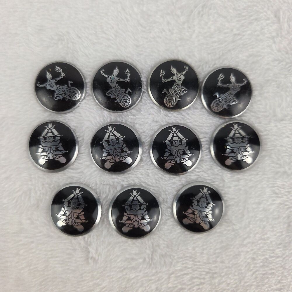 Vintage Siam Thailand Niello Button Covers 3/4" Thai Dancer Lot of 11